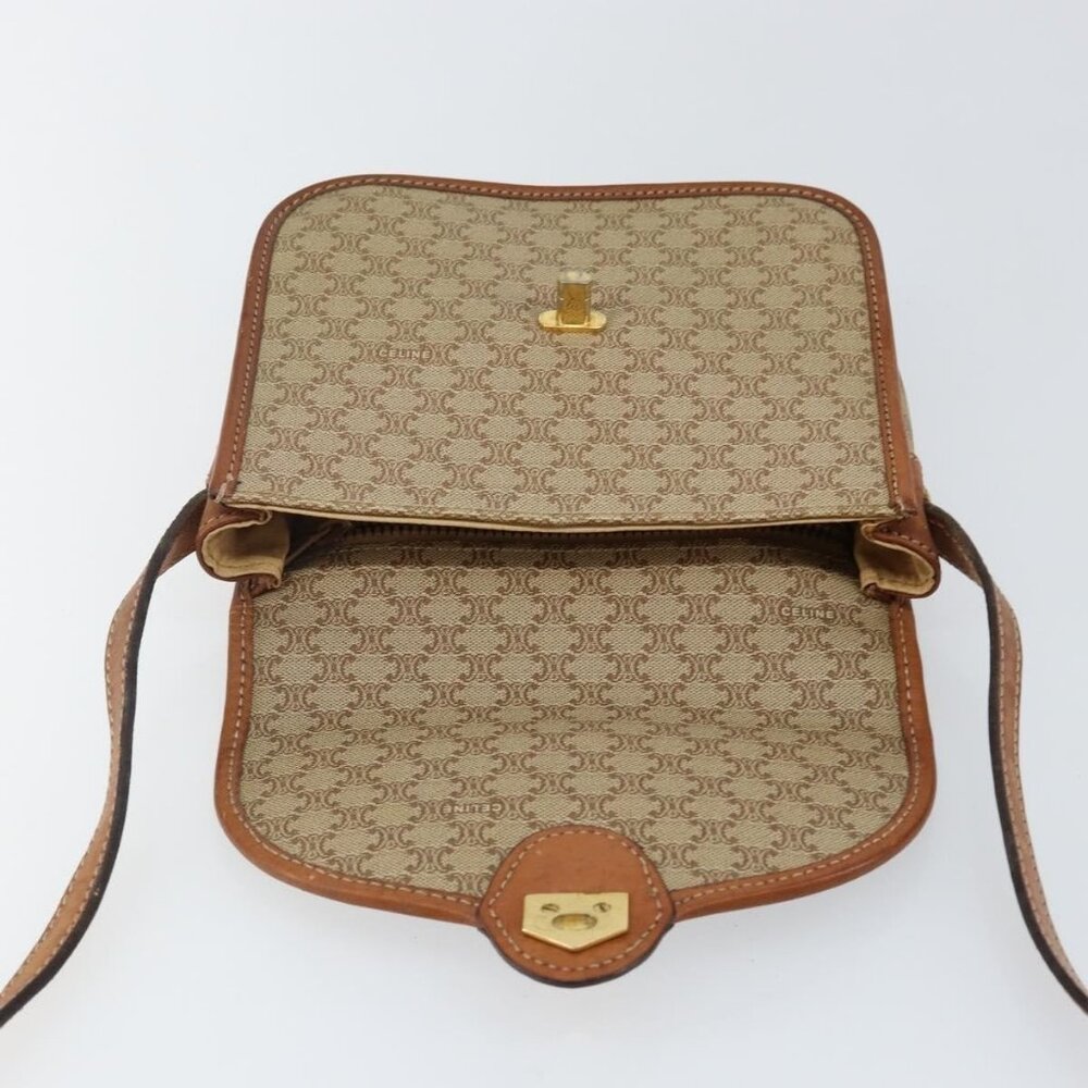 Authentic CELINE Macadam Canvas Shoulder Bag PVC Beige Gold - Picture 8 of 16